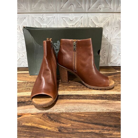 Timberland Tillston Medium Brown Full Grain Leather Boots with Peep Toe Size 9M - Picture 4 of 8